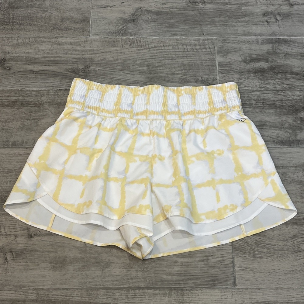 CALIA Woven High Rise Petal Hem Step Up Shorts White Yellow WAX12259PRT Sz M